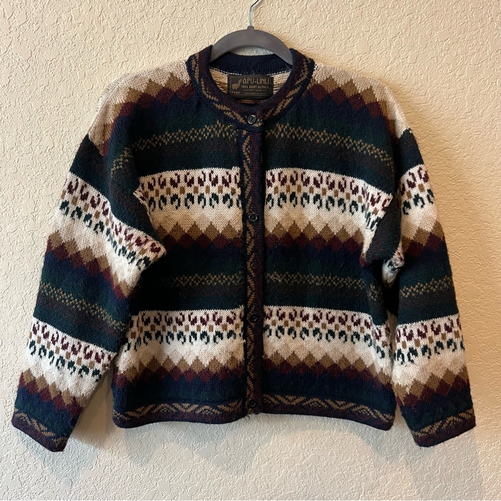 Apu Linli 100% Baby Alpaca hand made in Peru boxy crop boho cardigan sweater